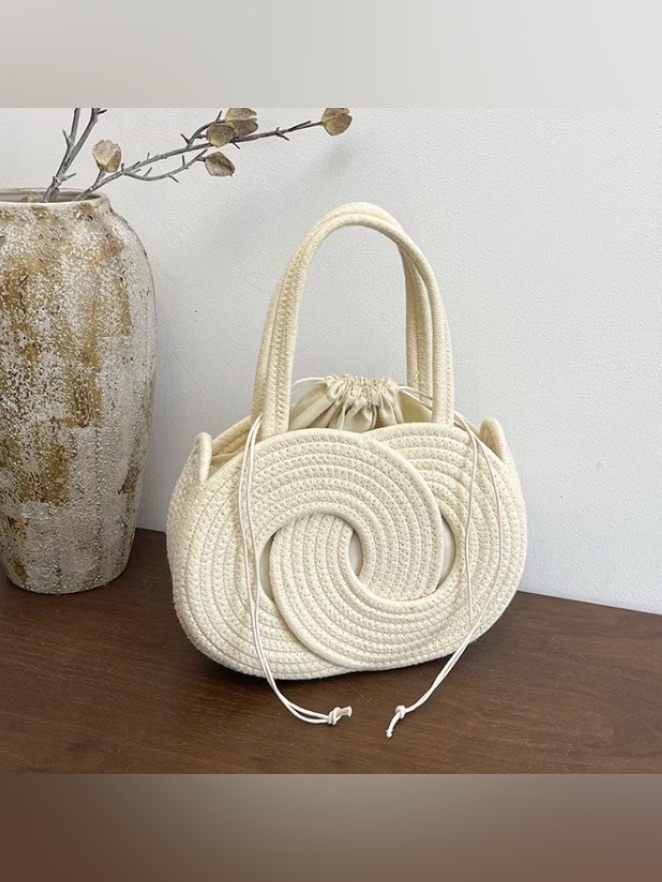Cream Spiral Woven Tote Bag - Women Bags